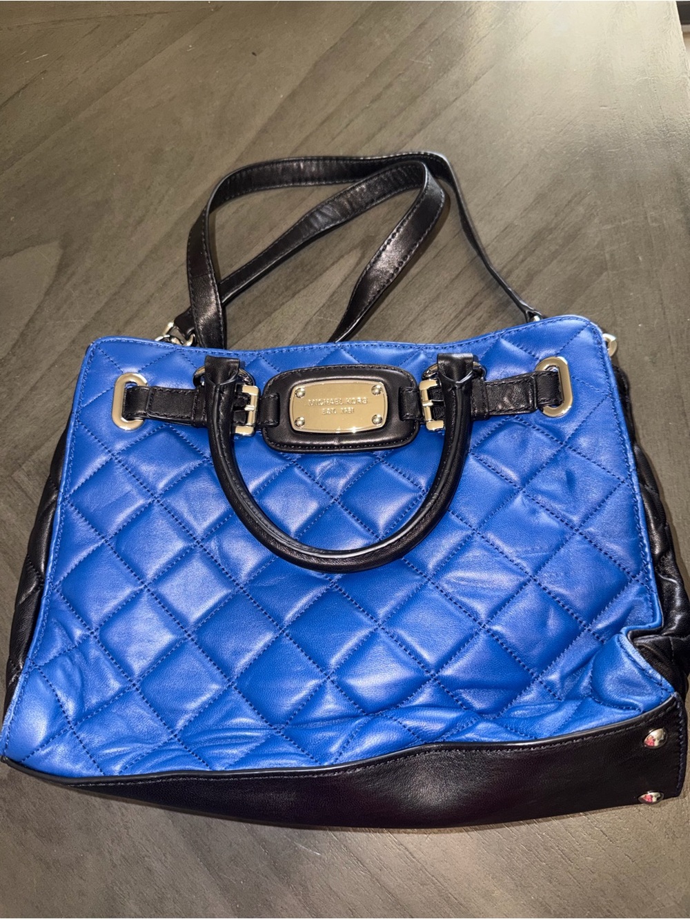Michael Kors Blue Quilted Leather Tote with Black Trim
